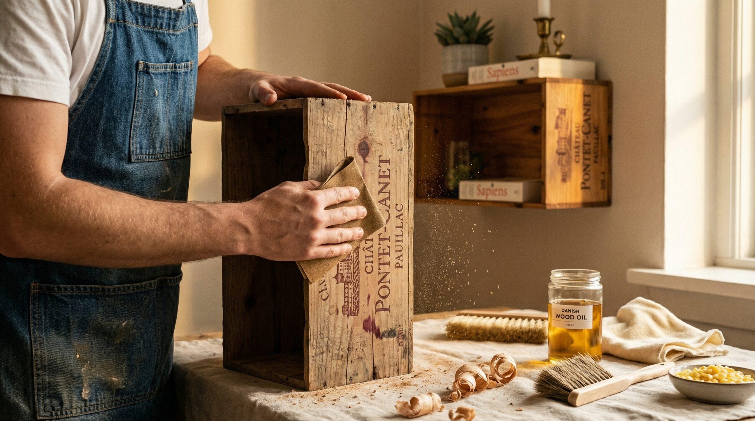 Hängeregal Bauprojekt starten hängeregal selber bauen – Person baut Hängeregal selber und misst Holzbrett