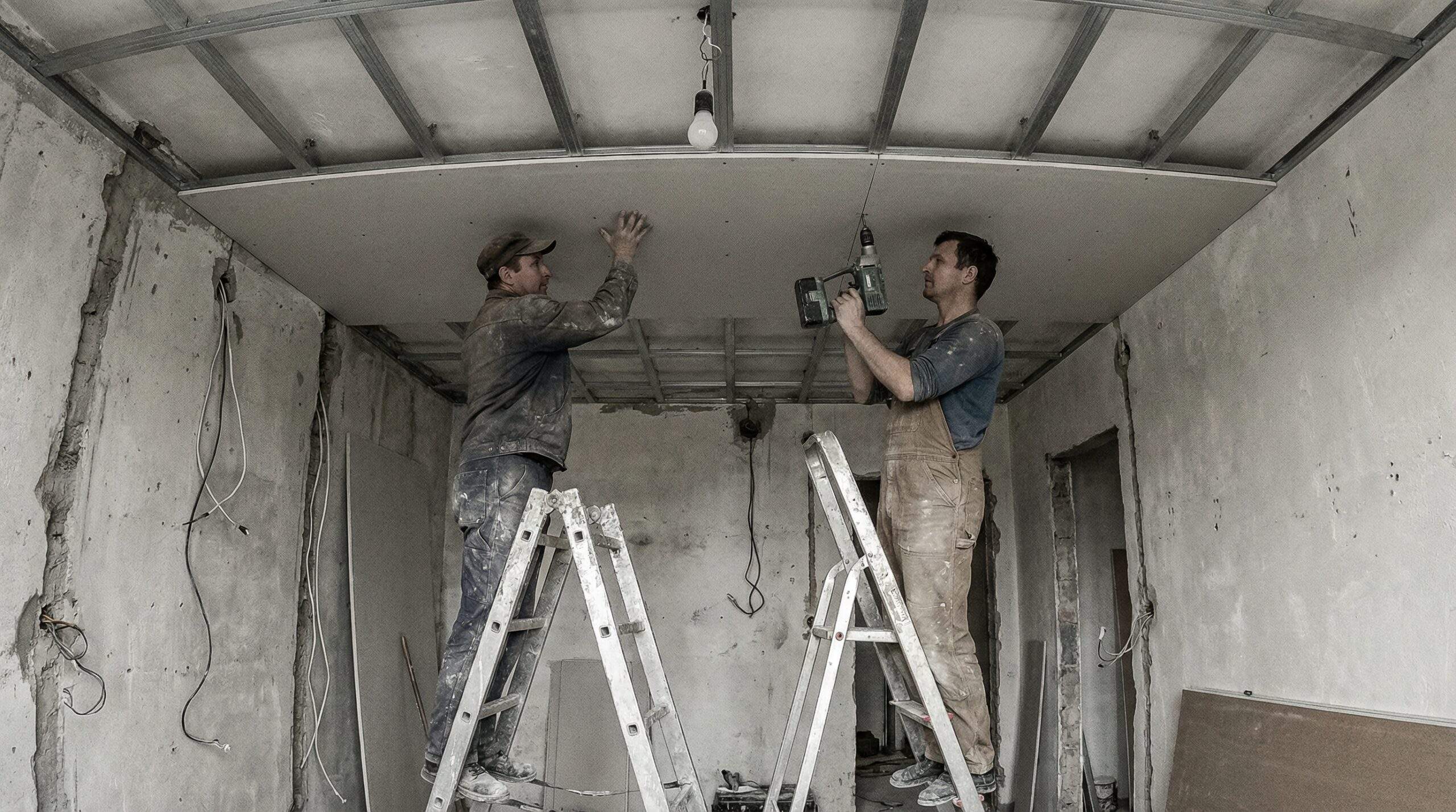 Professionelle Elektroinstallation elektrik erneuern altbau – Elektriker bei der Elektrik-Sanierung im Altbau – neue Leitungen verlegen