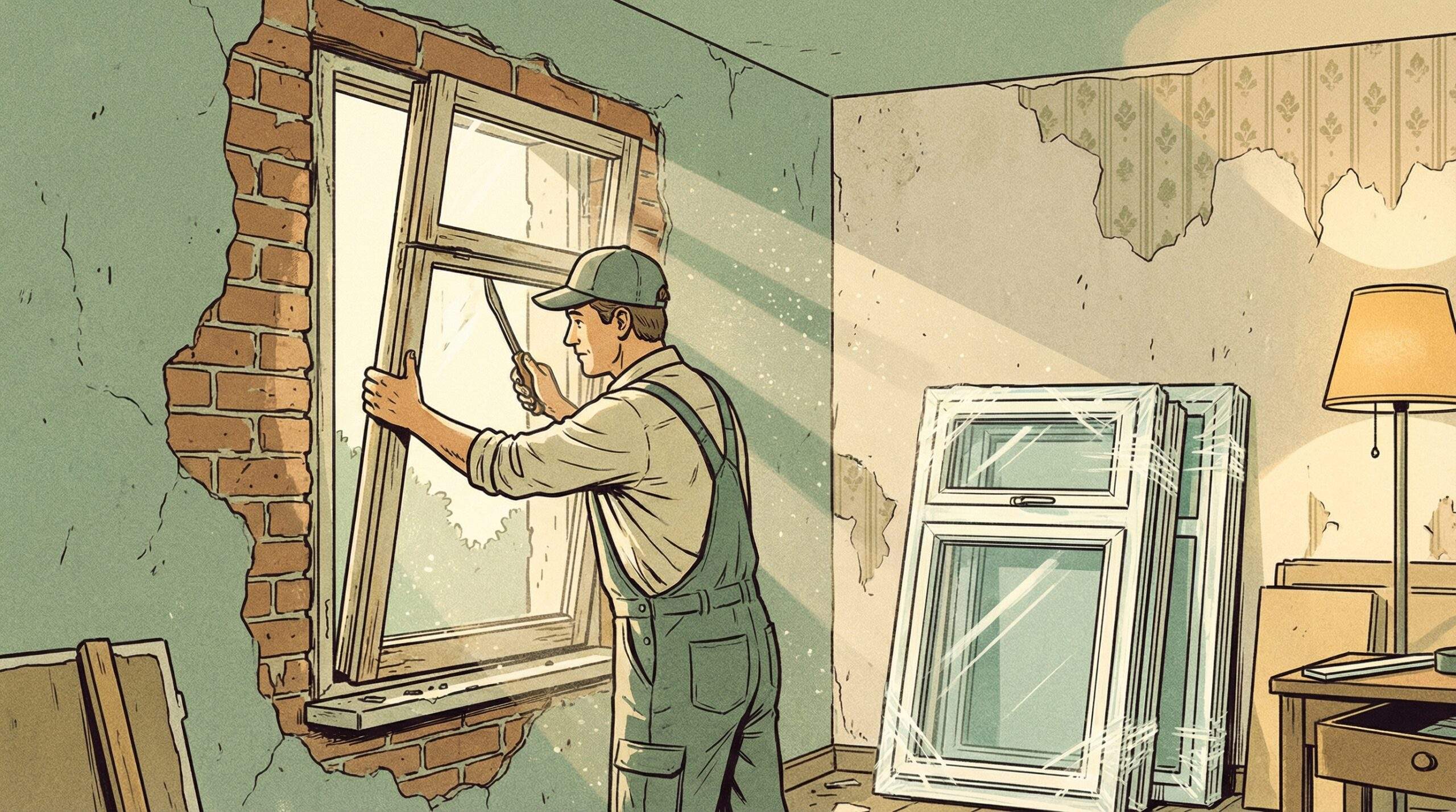 Fenster austauschen Kosten – Handwerker montiert ein modernes Fenster in eine Hauswand