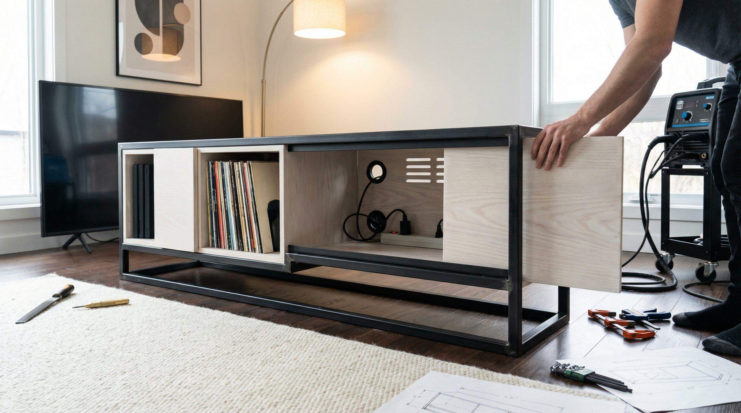 Ladestation Holz selber bauen – Nahaufnahme einer eleganten Holz-Ladestation mit Smartphone und Tablet