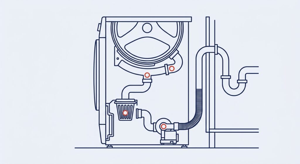 Ablaufweg einer Waschmaschine: Flusensieb, Laugenpumpe und Siphon – die Stellen hinter Fehler E18
