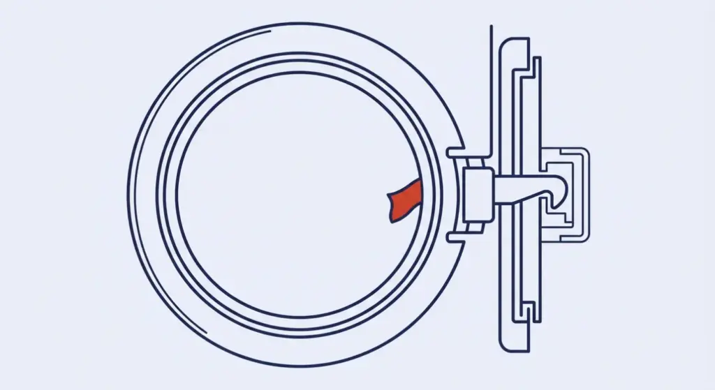 Schemazeichnung: AEG Waschmaschine E40 – eingeklemmte Wäsche in der Türdichtung und Türhaken
