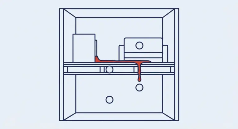 Schemazeichnung: Wasserschaden durch Waschmaschine – betroffen sind Einrichtung, Bausubstanz und die Wohnung darunter